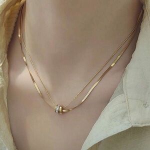 Gold Plated Stainless Steel 1pc Layered Double Pendant Necklace